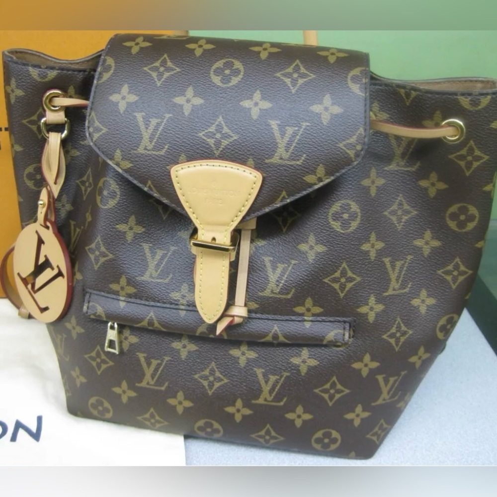 Louis Vuitton Montsouris PM Backpack Brown Monogram With LV Logo Charm